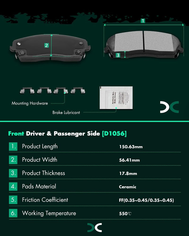 SCITOO مجموعة وسادات الفرامل السيراميكية الأمامية D1056 تناسب كرايسلر 300 2005-2019، دودج تشالنجر 2009-2019، دودج تشارجر 2006-2019، دودج ماغنوم 2005-2008 - Image 3